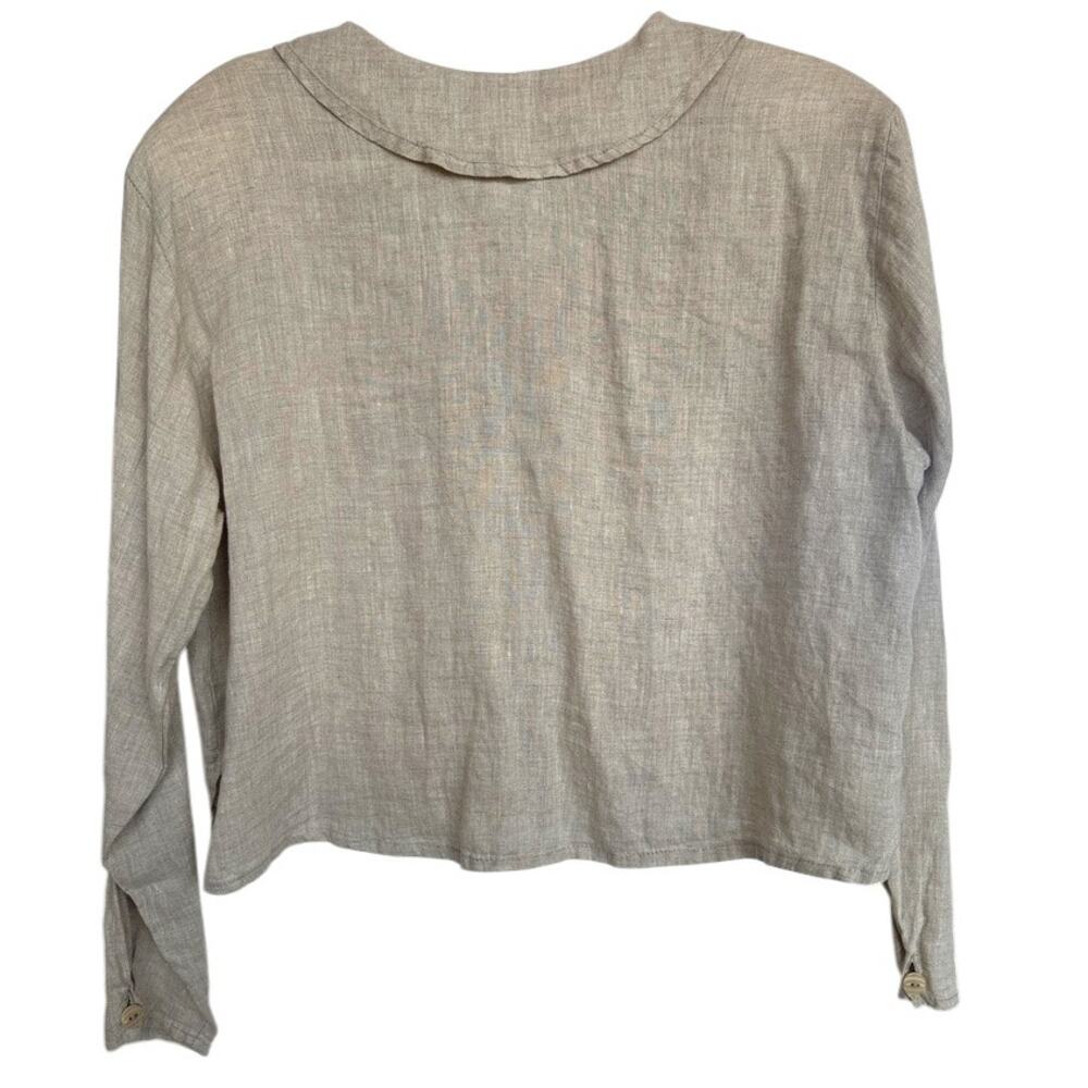 FLAX By Jeanne Engelhart 100% Linen Cropped Button Front Blouse Natural Small - Picture 3 of 7